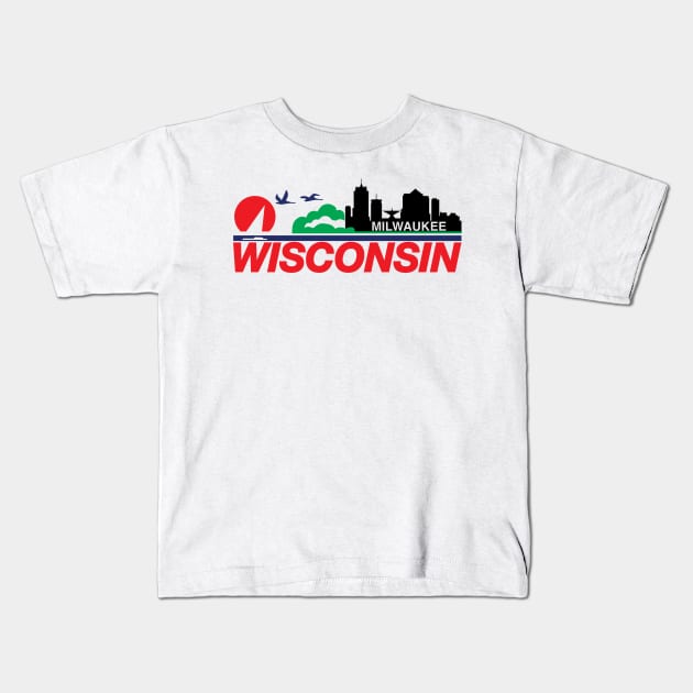 Wisconsin License Plate Milwaukee Skyline Kids T-Shirt by KevinWillms1